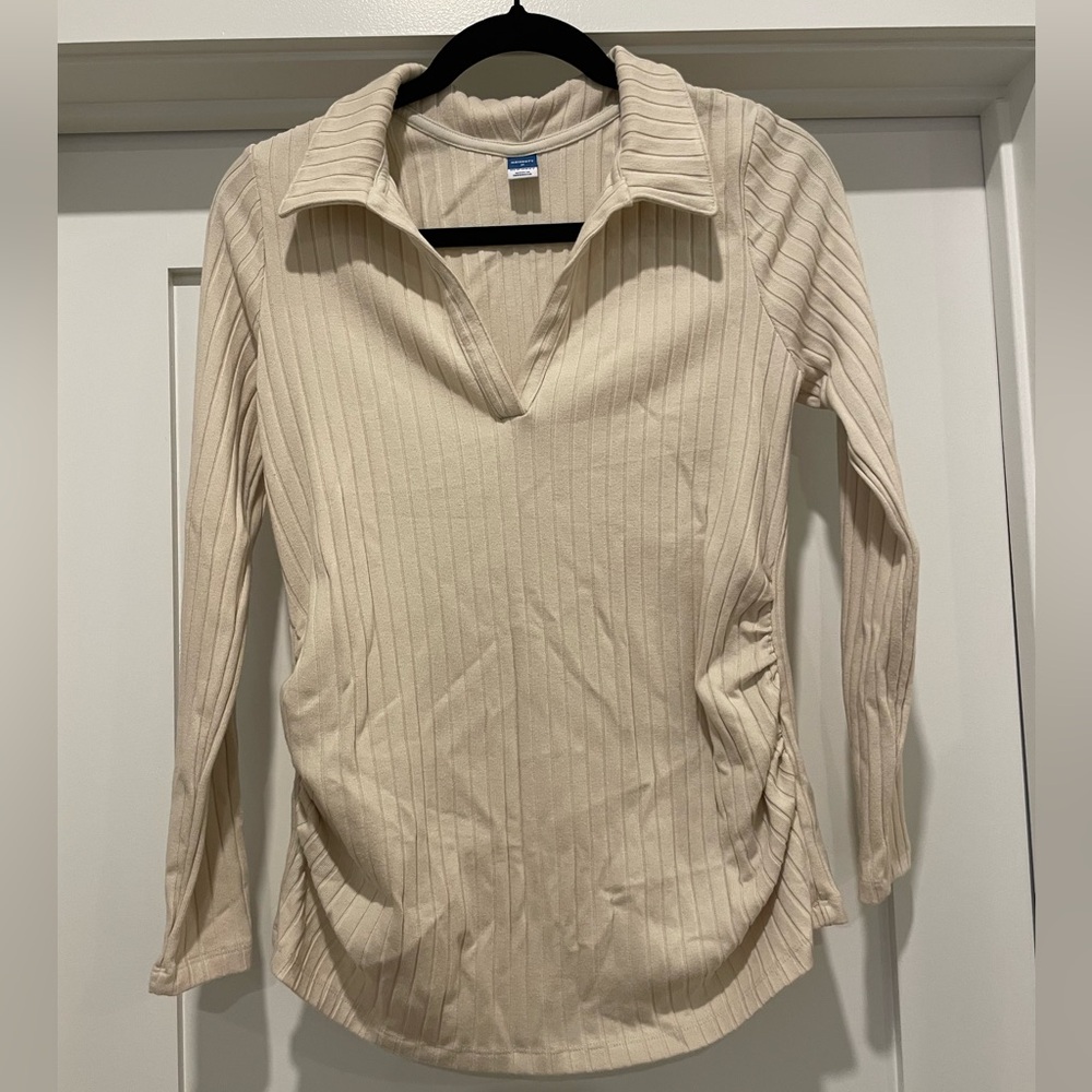 Old Navy Cream Ribbed Long Sleeve Maternity Top